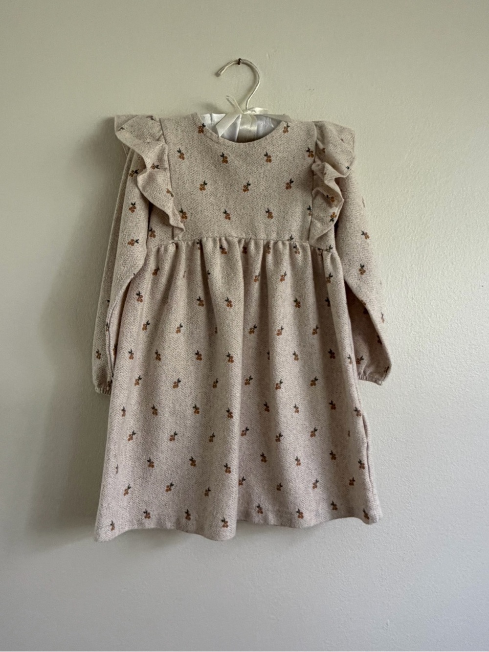 Zara Cream Knit Dress with Brown Floral Print